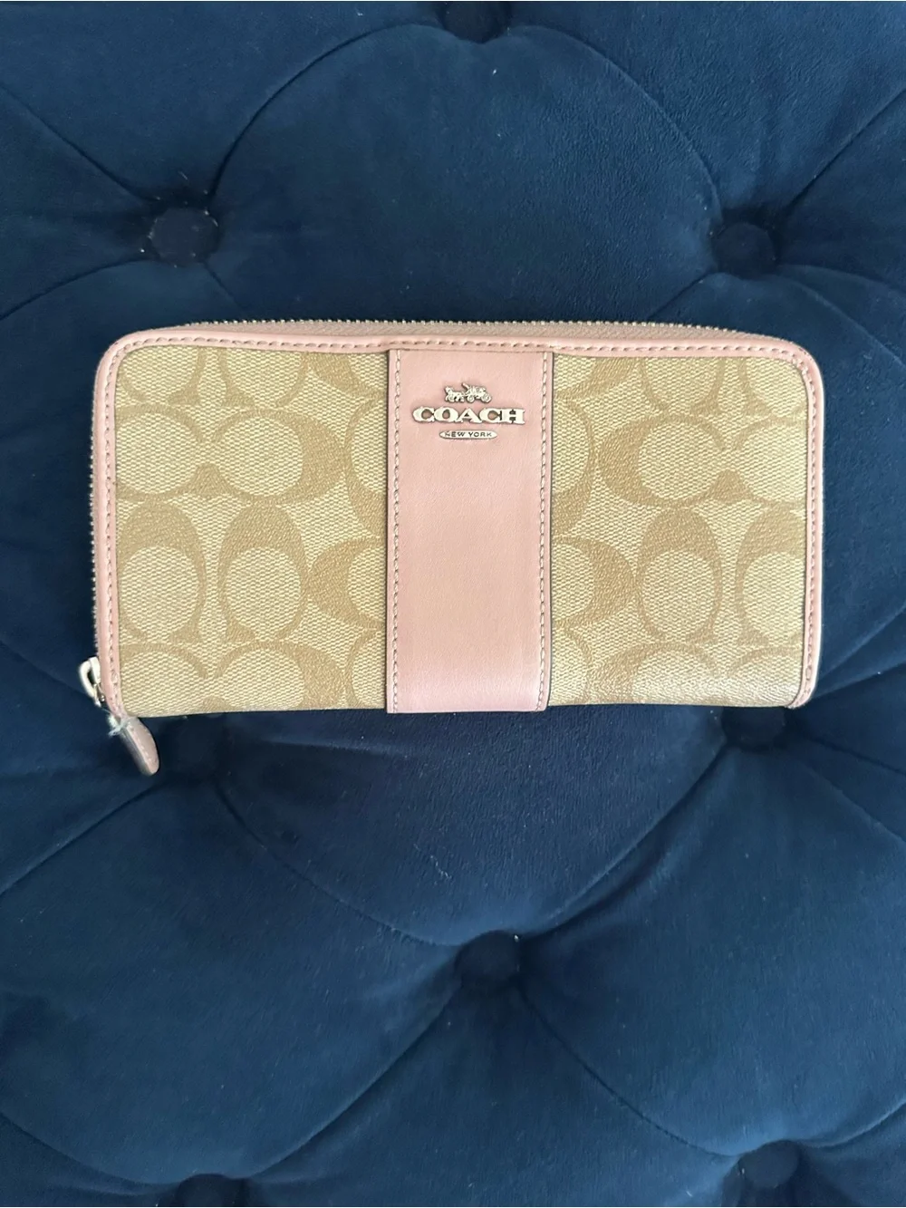 Coach Tan Signature Canvas Wallet with Pink Trim - Picture 10 of 10